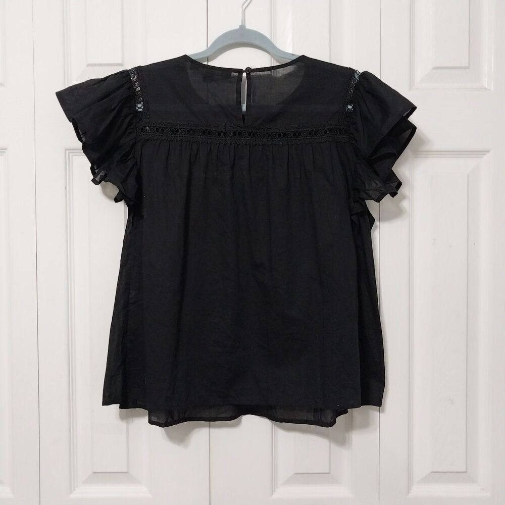 Marc New York Flutter Sleeve Crochet Top Large Black Semi Sheer Soft Girl - Picture 2 of 5